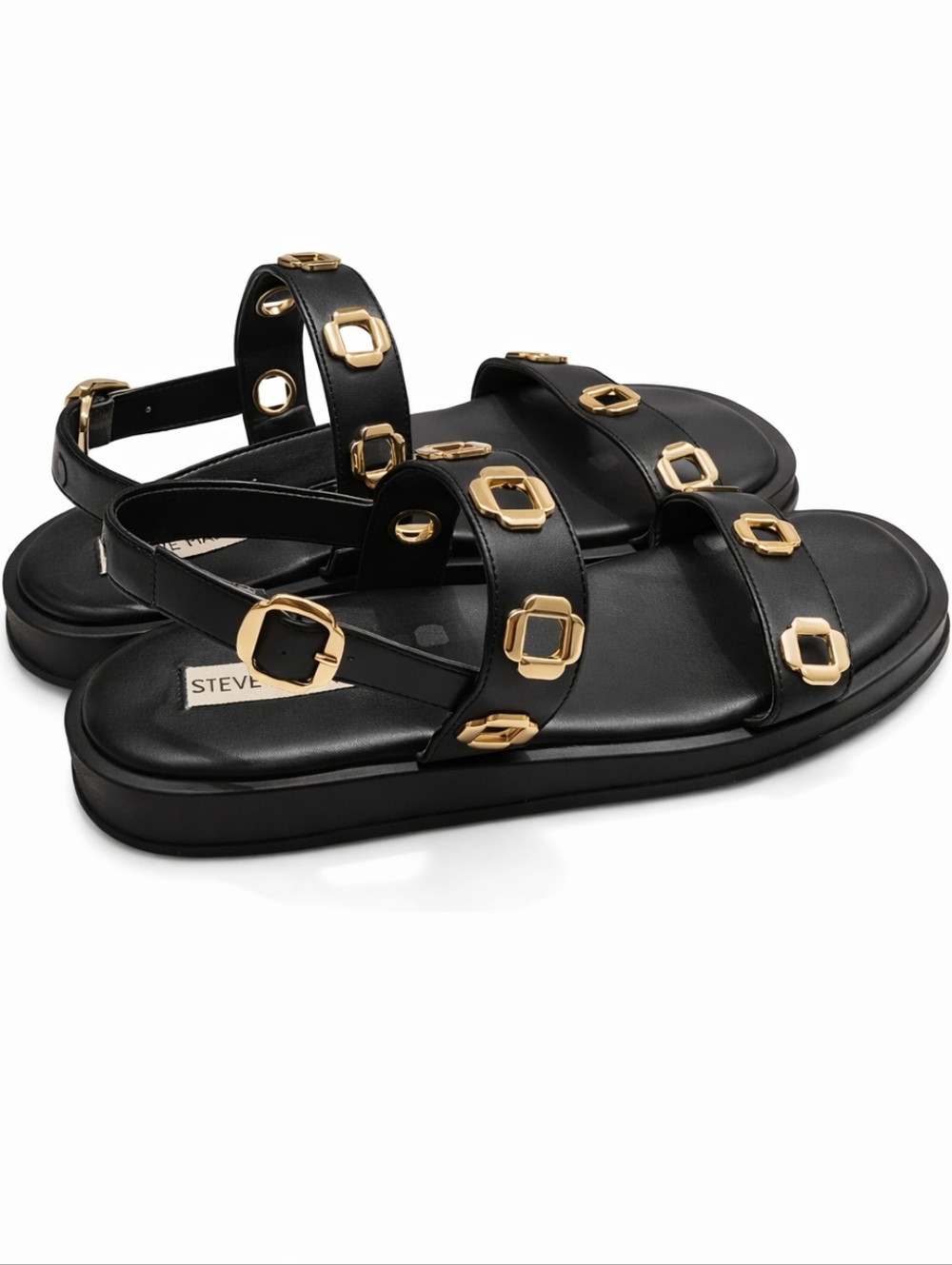 Steve Madden Black Sandals with Gold Accents